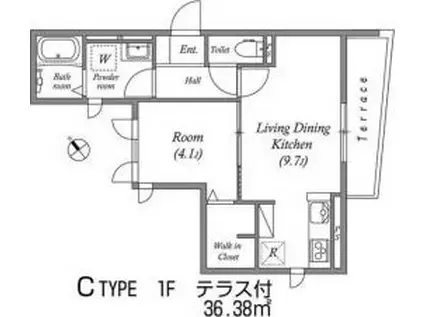 シリウス千里中央(1LDK/1階)の間取り写真