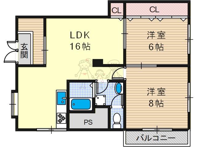 ローレルハウス北畠(2LDK/1階)の間取り写真