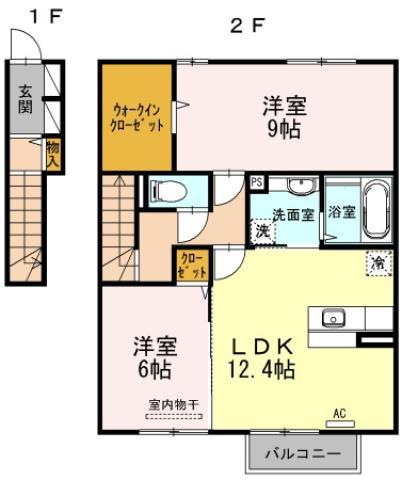 ヴィラコートII(2LDK/2階)の間取り写真