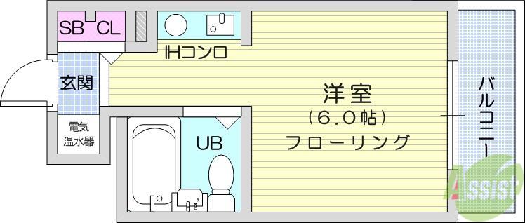 エレガンス宮町(ワンルーム/4階)の間取り写真