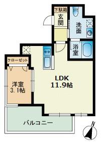 ビエネスタ千代県庁口(1LDK/8階)の間取り写真