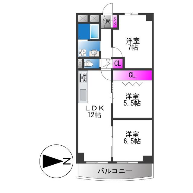 新深江サンハイツ(3LDK/7階)の間取り写真