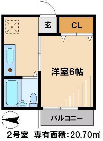 アフタヌーンクロダPARTⅡ(1K/1階)の間取り写真