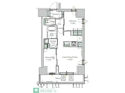 ONE ROOF RESIDENCE NISHI NIPPORI(2LDK/15階)の間取り写真