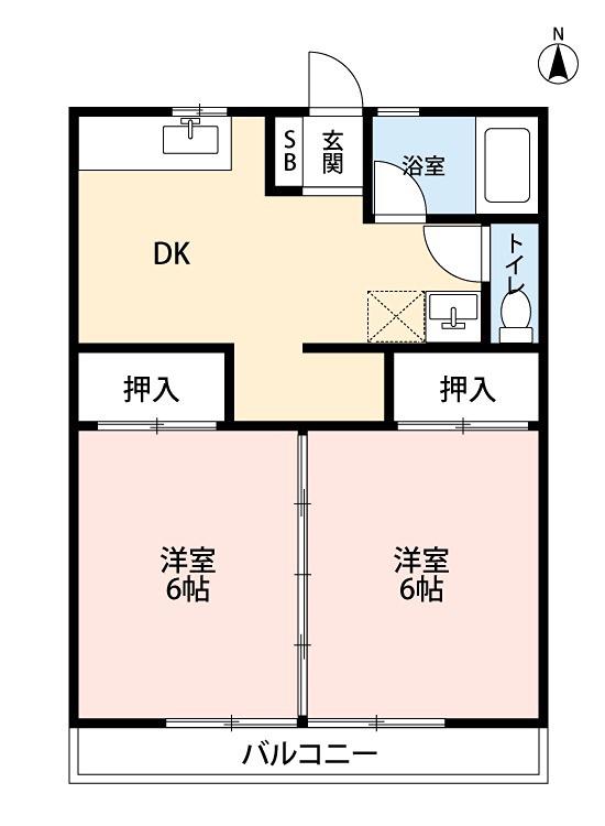 ピーチハウス(2DK/2階)の間取り写真