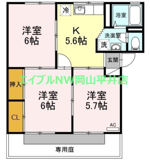 ノーブル清水C(3K/1階)の間取り写真