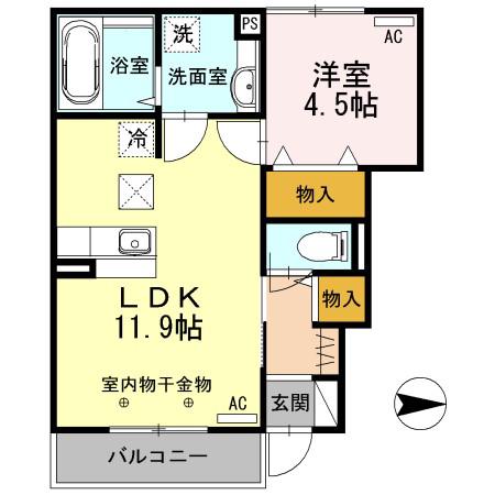 かわせみの里(1LDK/1階)の間取り写真