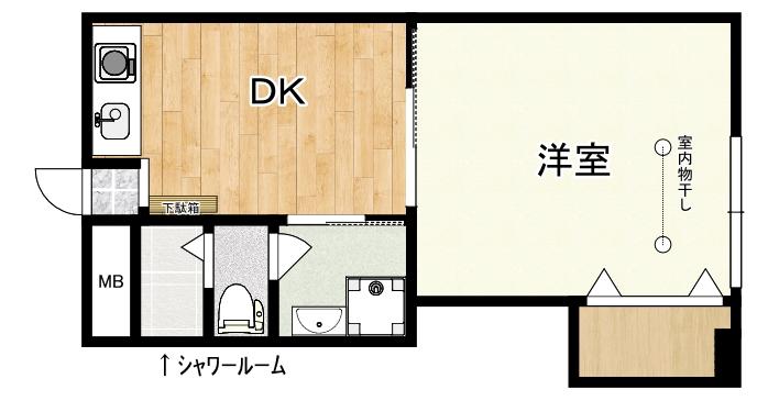 公園造住マンション(1DK/3階)の間取り写真