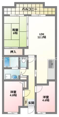 グリンヴィラーゴリョウ(3LDK/5階)の間取り写真