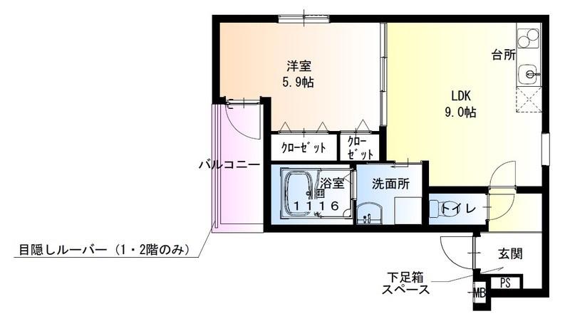 フジパレス今津社前町(1LDK/3階)の間取り写真