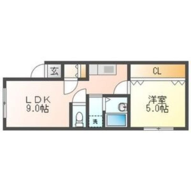 グレースコート川沿(1LDK/2階)の間取り写真