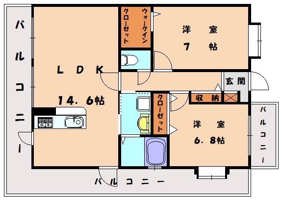 ピュアハイム和白丘(2LDK/8階)の間取り写真