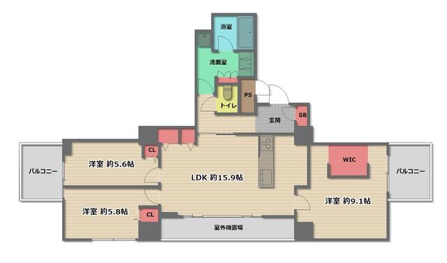 クロスレジデンス大阪新町(3LDK/22階)の間取り写真