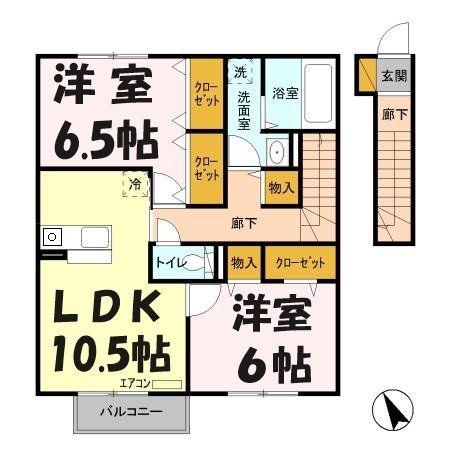 シュエット赤山Ⅱ(2LDK/2階)の間取り写真
