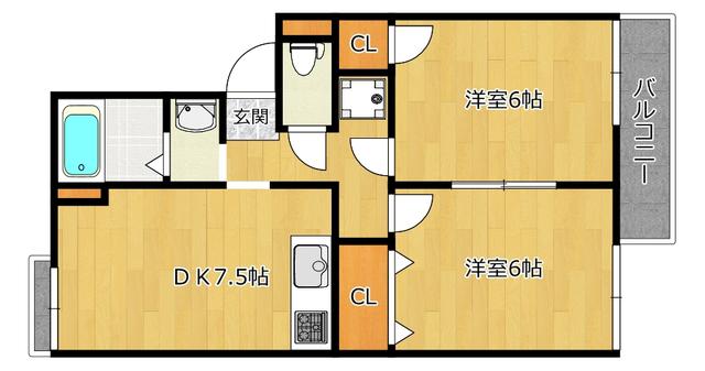 ルミエール安満(2DK/2階)の間取り写真