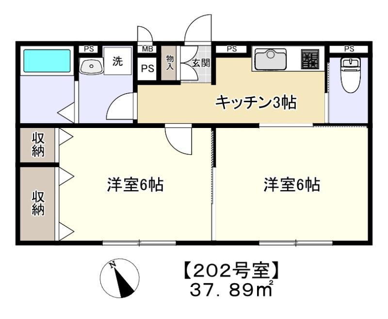 シェーヌ田園調布(2K/2階)の間取り写真