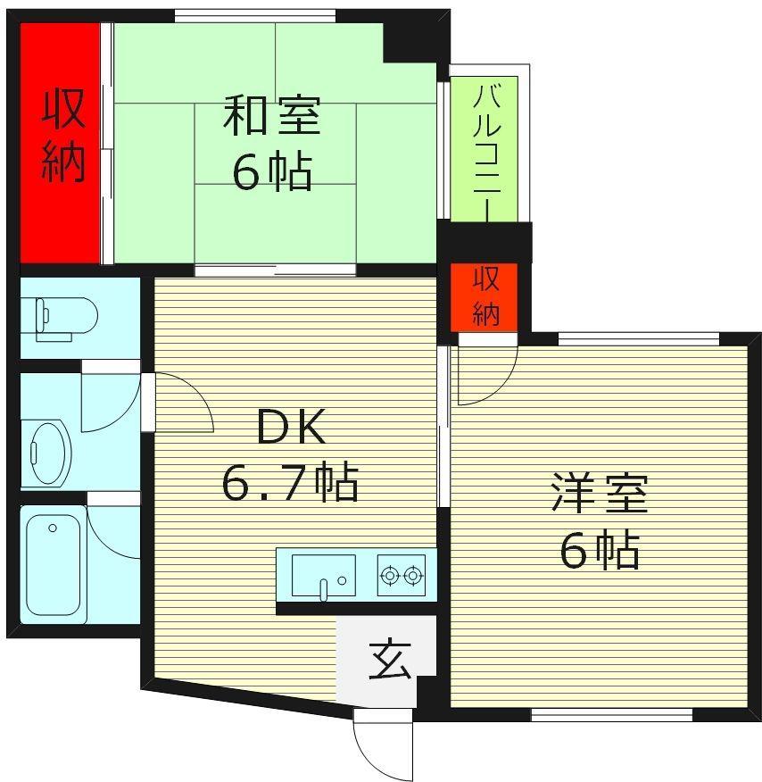 高殿ハイム(2DK/4階)の間取り写真