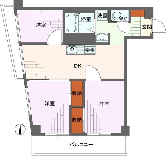 ライオンズマンション新高円寺(3DK/3階)の間取り写真
