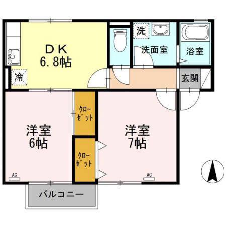 セジュール中吉野B棟(2DK/1階)の間取り写真