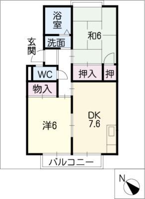 プレジールフシミ(2DK/1階)の間取り写真