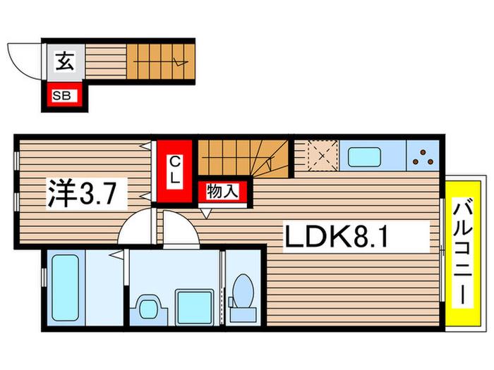 モンフレールA棟(1LDK/2階)の間取り写真