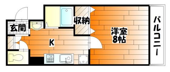 ラフォーレ祇園(1K/2階)の間取り写真