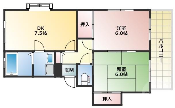 第2中尾ハイツ(2DK/2階)の間取り写真