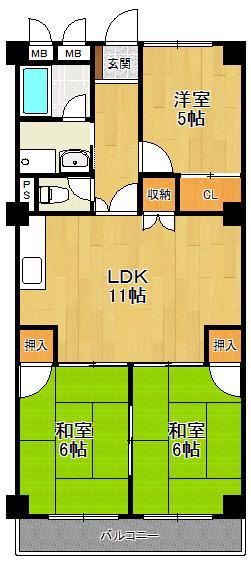 パークサイド武庫川(3LDK/2階)の間取り写真