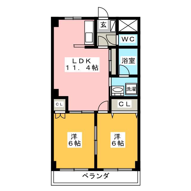 ロイヤルスクエアA(2LDK/2階)の間取り写真