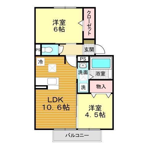 グランヒルズ豊町(2LDK/1階)の間取り写真