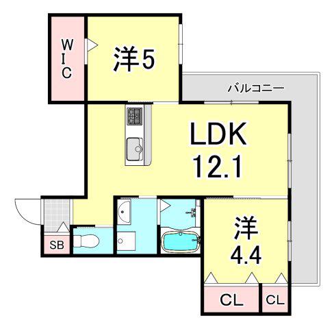 プリーマ甲風園(2LDK/1階)の間取り写真