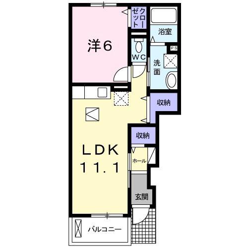 ソレアードA(1LDK/1階)の間取り写真