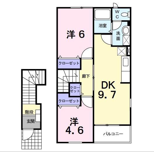 ミルトB(2DK/2階)の間取り写真