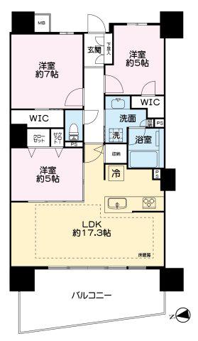 レーベン秋田 THE IMPERIAL TOWER(3LDK/13階)の間取り写真