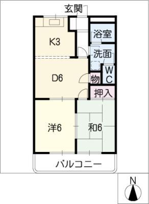 エバーハイム88(2DK/1階)の間取り写真
