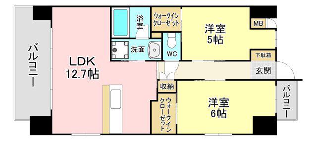 ハイネス槻田(2LDK/4階)の間取り写真