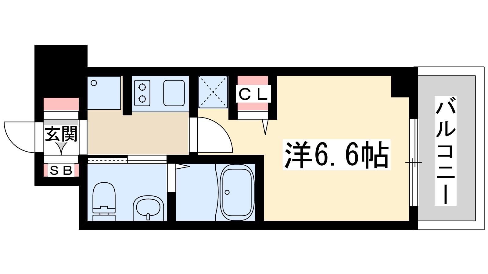 エステムコート新大阪9グランブライト(1K/6階)の間取り写真