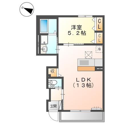 ドゥ・ミルピエール(1LDK/1階)の間取り写真