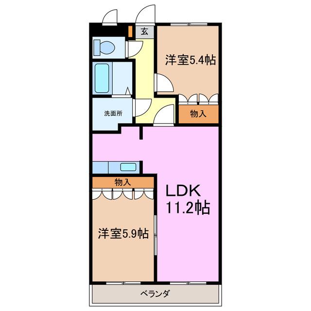 ボヌールAKI(2LDK/2階)の間取り写真