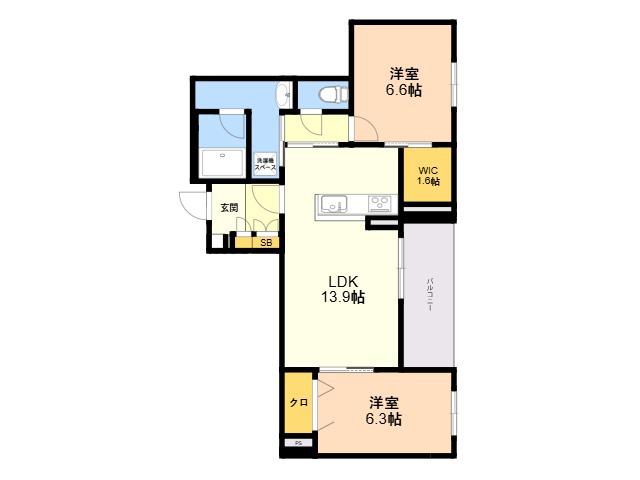 PLANCHER西新(2LDK/3階)の間取り写真