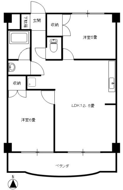 ゼフィールマンションA棟(2LDK/4階)の間取り写真