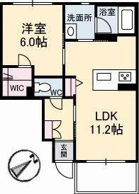 DEAR COURT新涯(1LDK/1階)の間取り写真