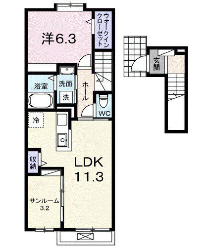 オリュザB(1LDK/2階)の間取り写真