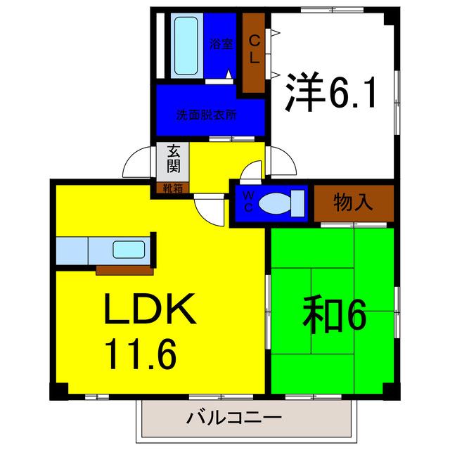 フォブールタウン須崎E(2LDK/1階)の間取り写真