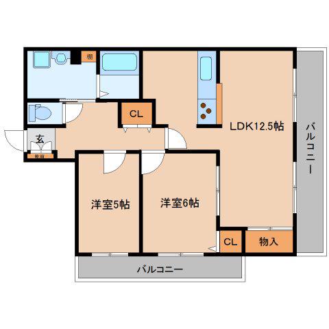 ＪＲ和歌山線 御所駅 徒歩5分 4階建 築23年(2LDK/2階)の間取り写真