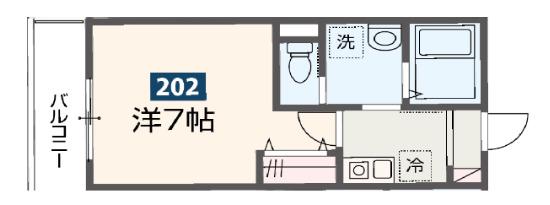 MELDIA福生Ⅱ(1K/2階)の間取り写真
