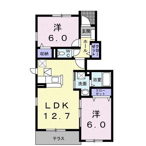 ライラック B(2LDK/1階)の間取り写真