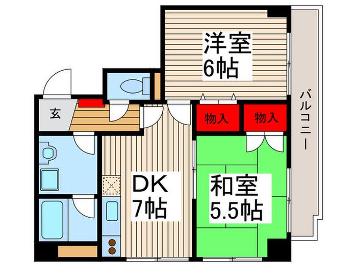 ロイヤルクマイ(2DK/5階)の間取り写真