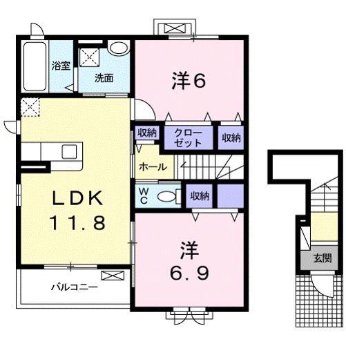 ソレイユ追分(2LDK/2階)の間取り写真