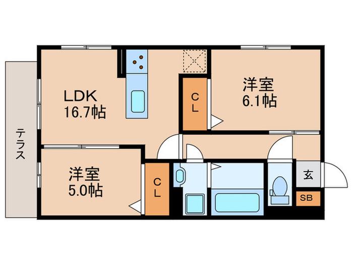 FLEURII(2LDK/1階)の間取り写真